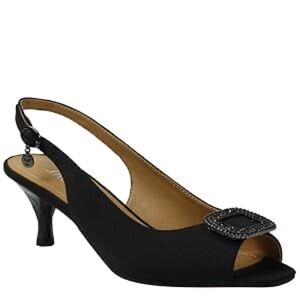J.Renee Black Peep-Toe Slingback Heel with Embellished Buckle